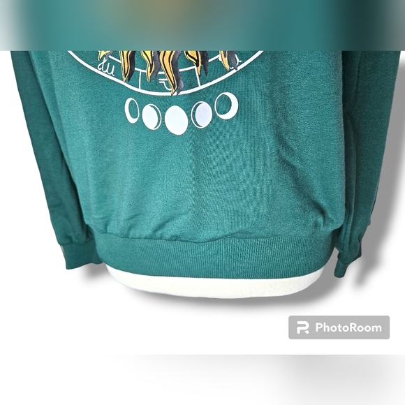 SHEIN Teen Cotton Green Vintage Sun Pattern Sweatshirt - Picture 4 of 7